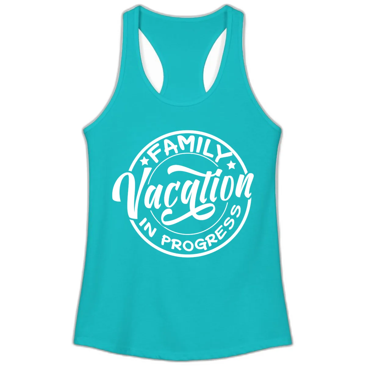 Family Vacation Badge Ladies Tank in Tahiti Blue