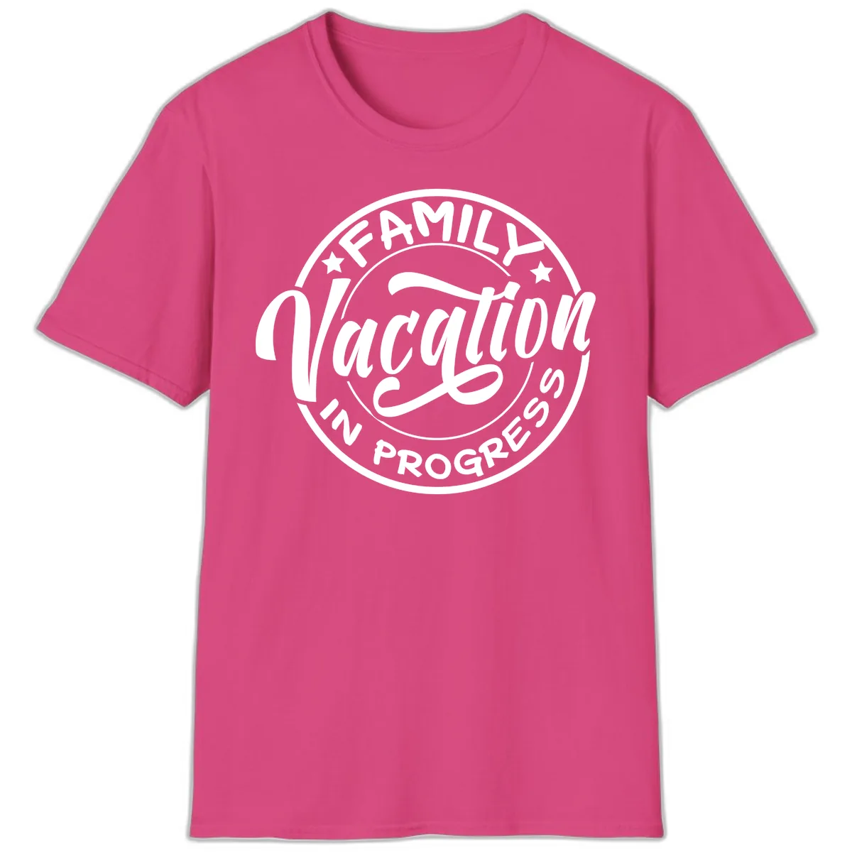 Family Vacation Badge T-Shirt in Heliconia