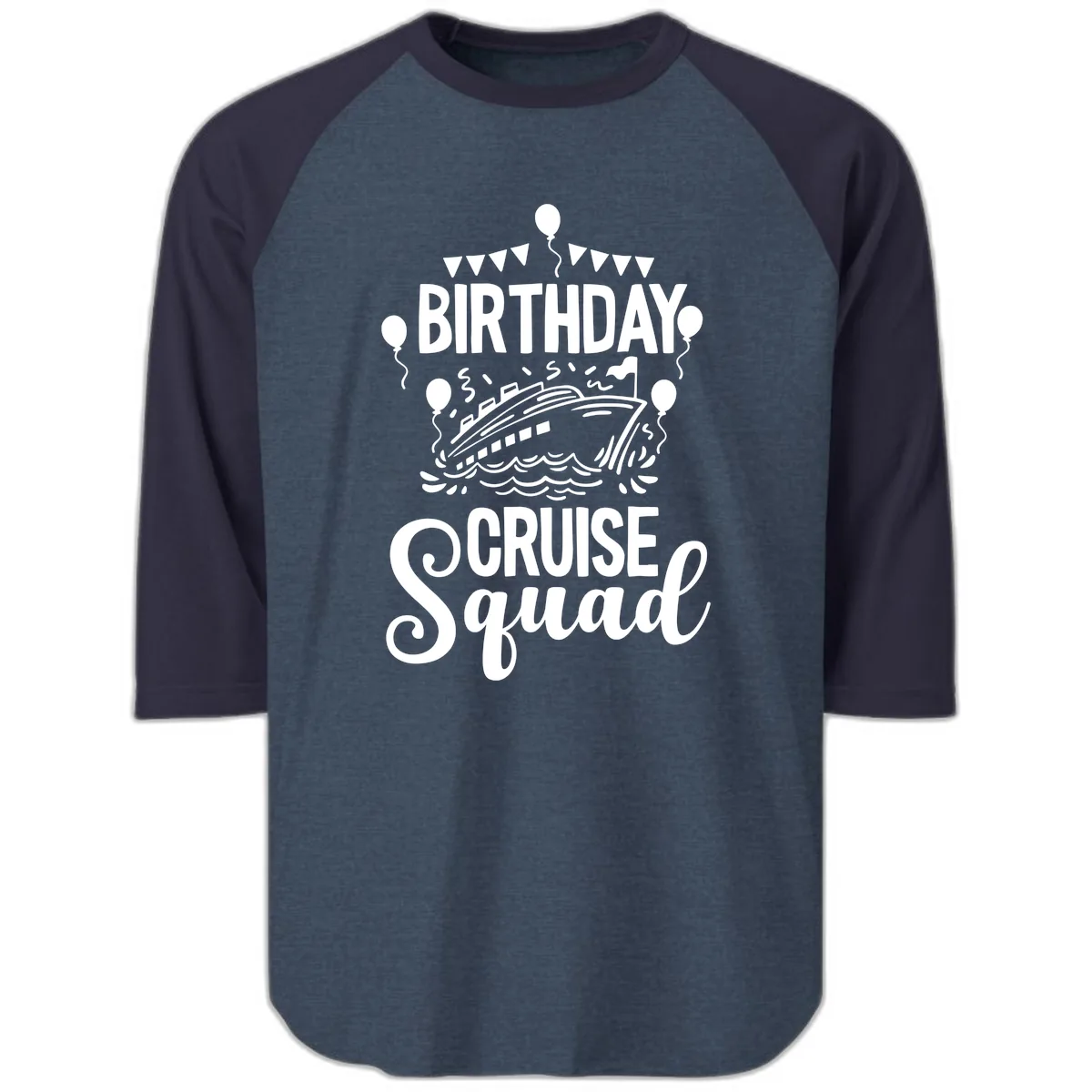 Birthday Cruise Squad Raglan 3/4 in Heather Denim Navy