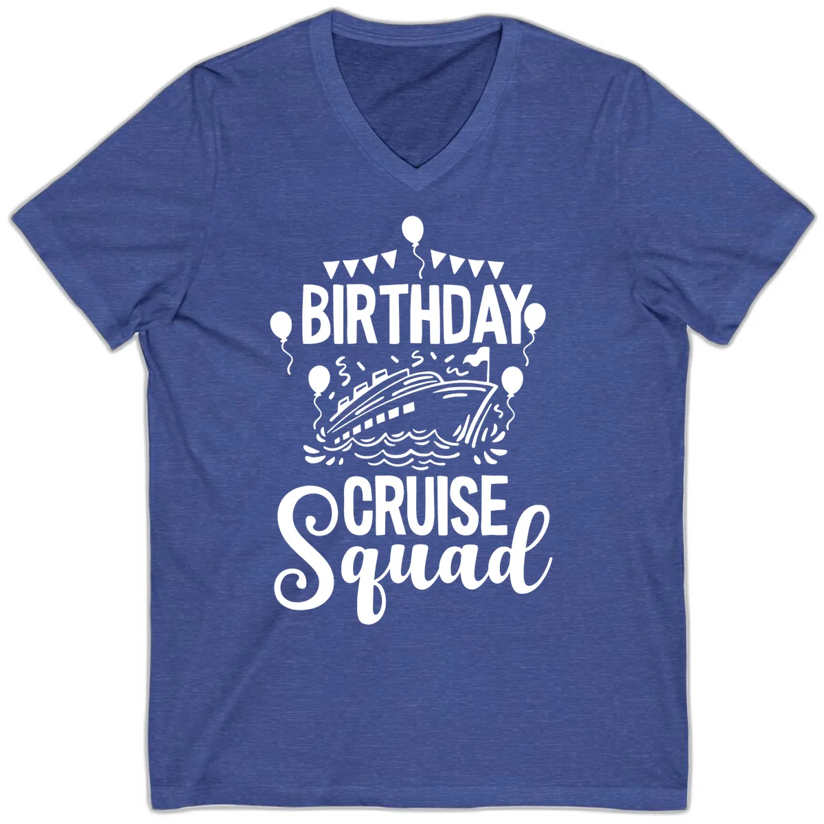 Birthday Cruise Squad V-Neck in Heather True Royal