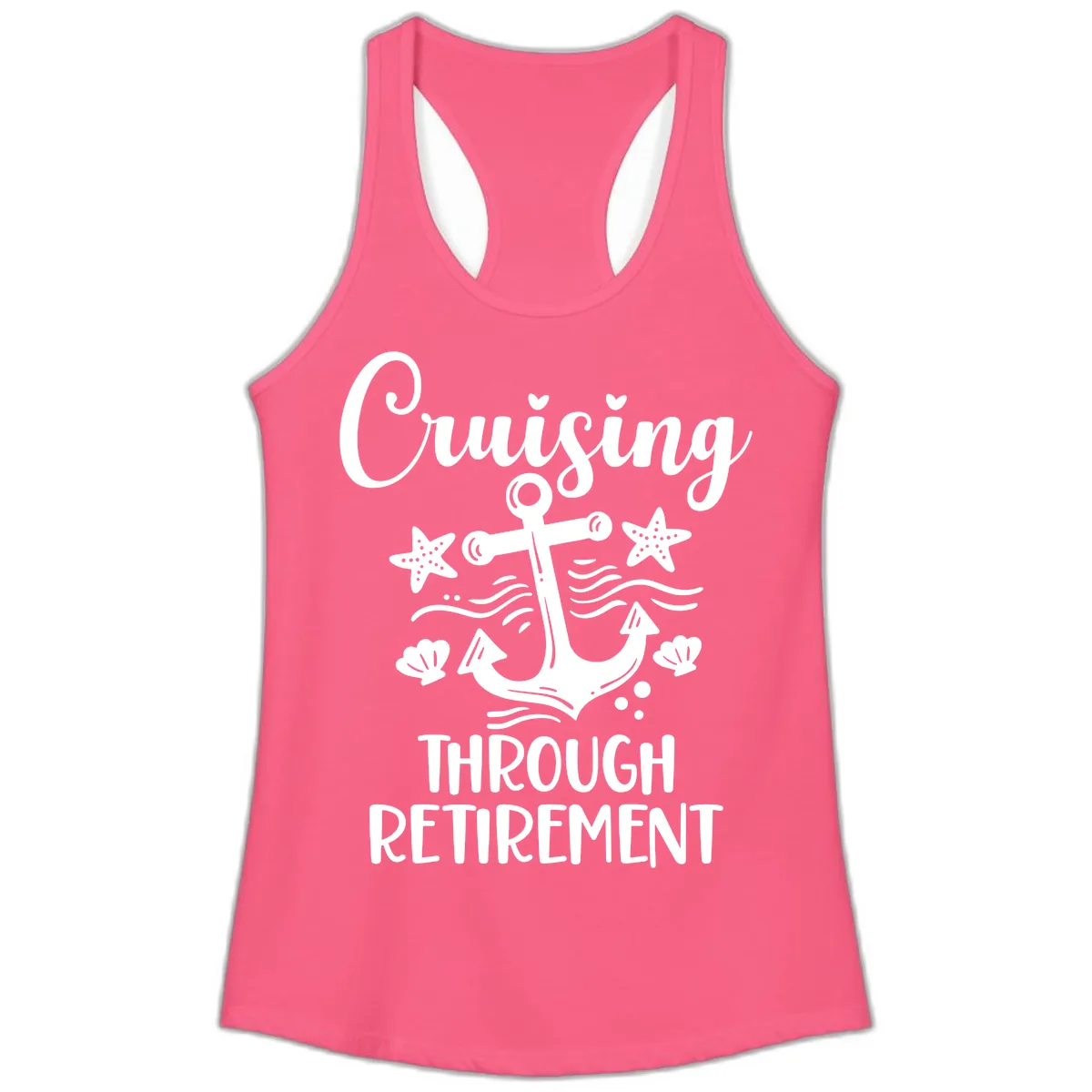 Cruising Through Retirement Ladies Tank in Solid Hot Pink