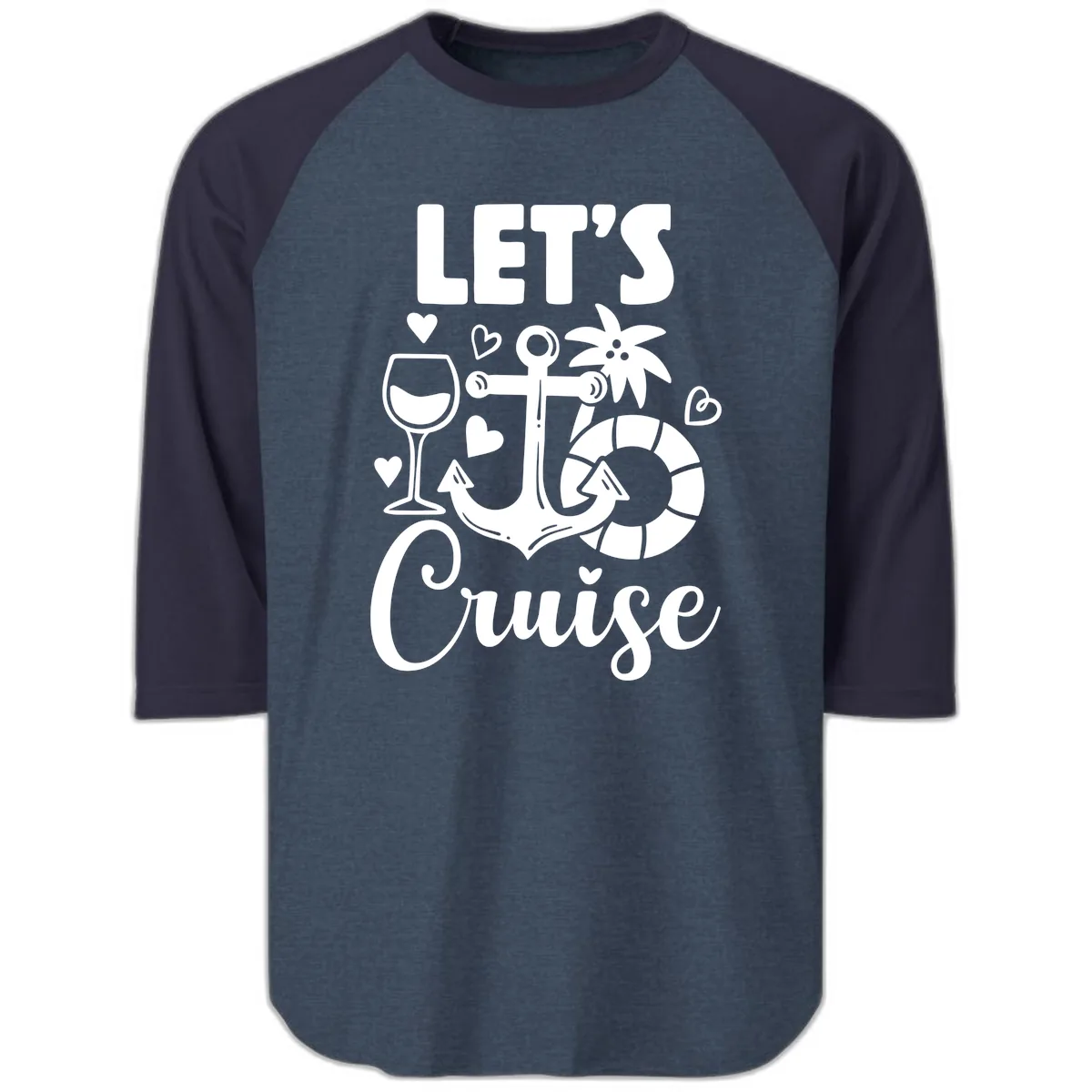 Let's Cruise Nautical Vibes Raglan 3/4 in Heather Denim Navy