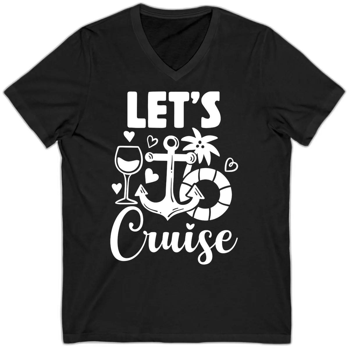 Let's Cruise Nautical Vibes V-Neck in Black