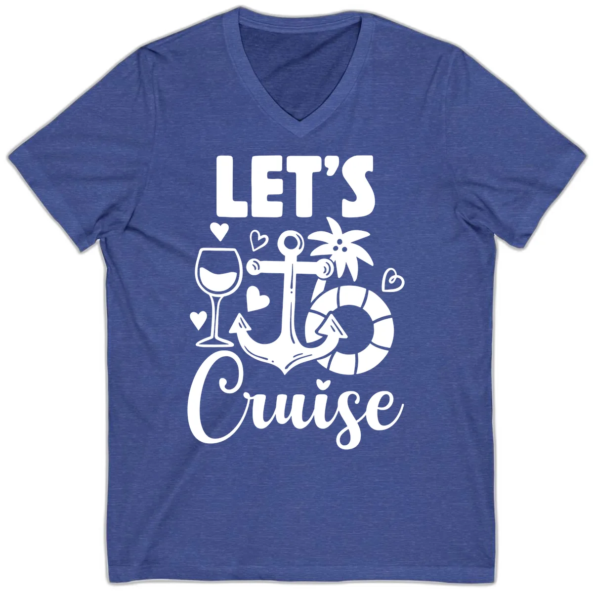 Let's Cruise Nautical Vibes V-Neck in Heather True Royal