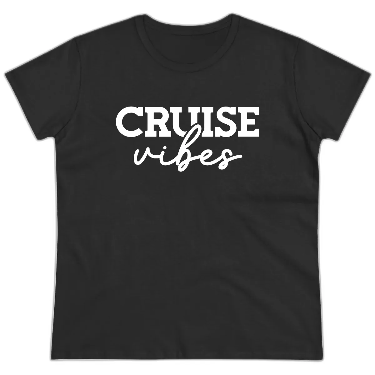 Cruise Vibes Script Ladies Tee in Black