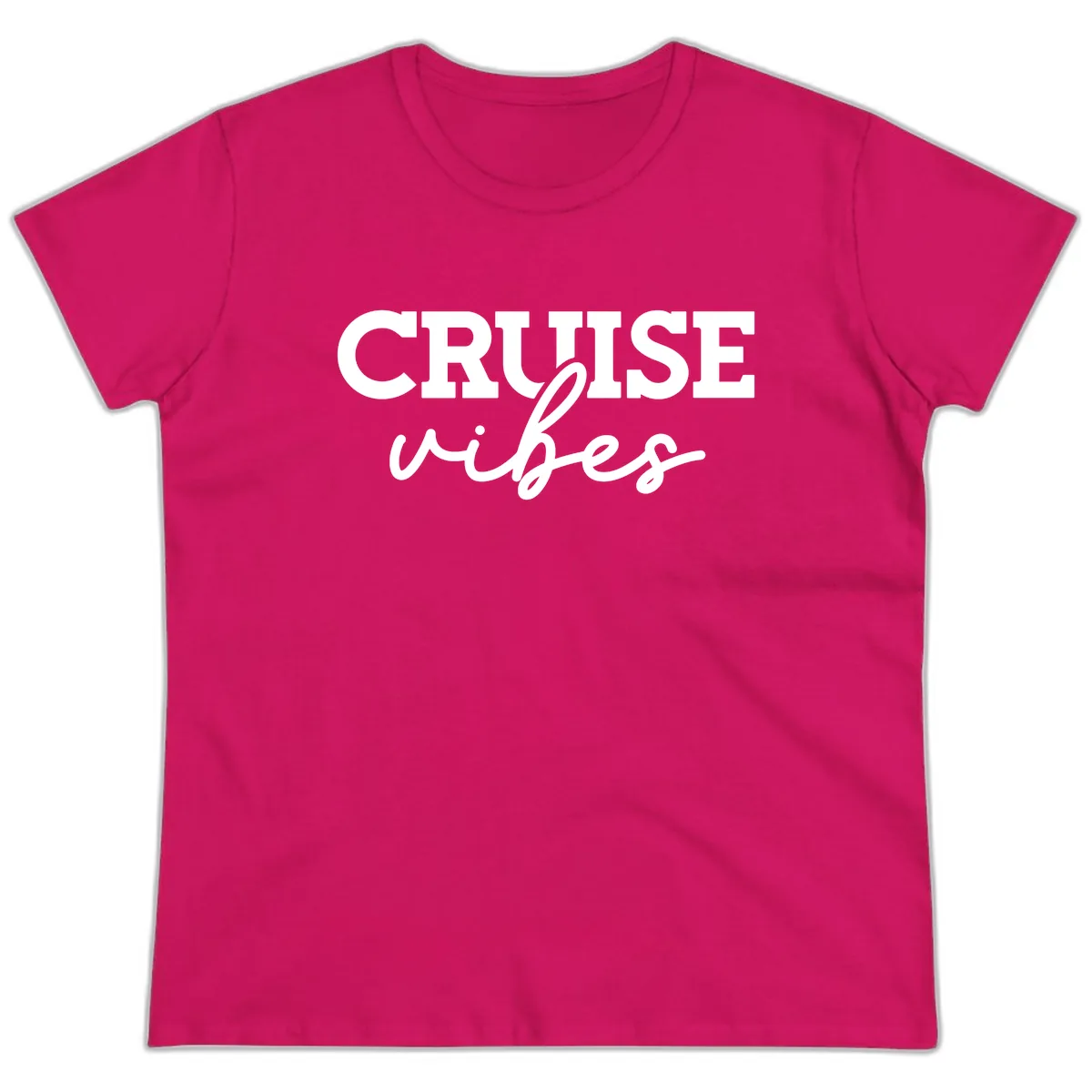 Cruise Vibes Script Ladies Tee in Heliconia