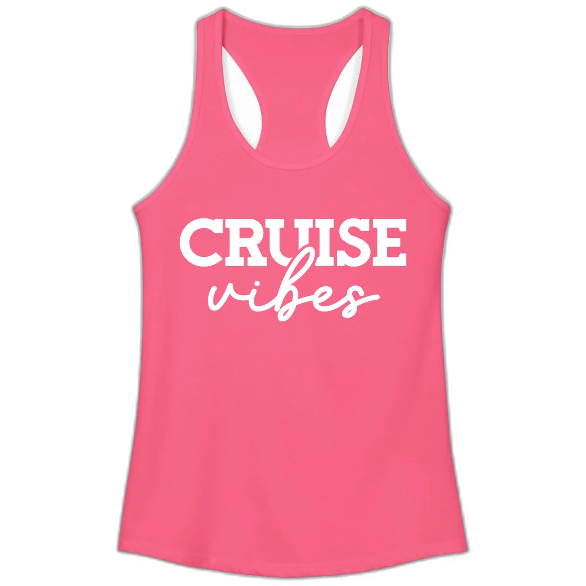 Cruise Vibes Script Ladies Tank in Solid Hot Pink