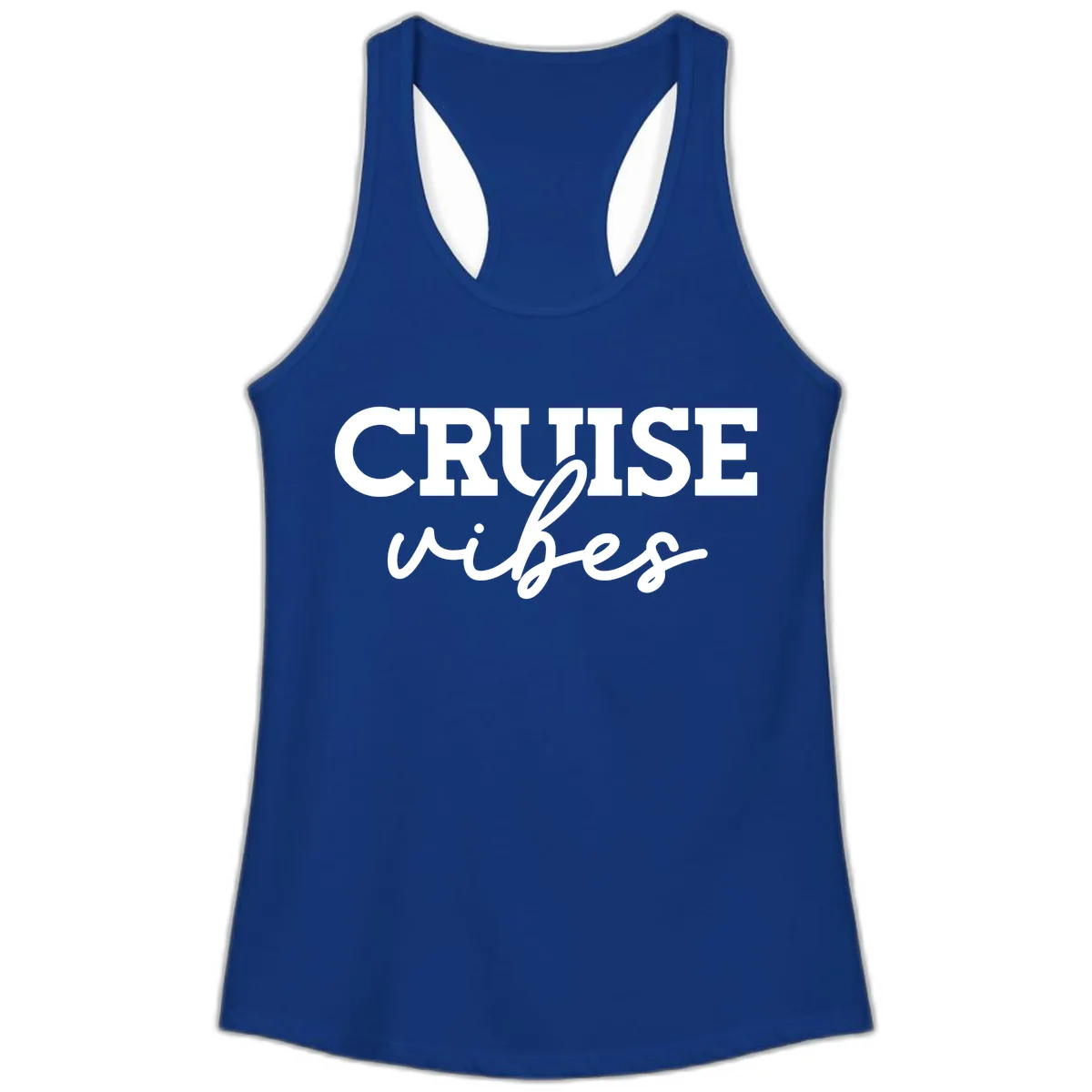 Cruise Vibes Script Ladies Tank in Solid Royal