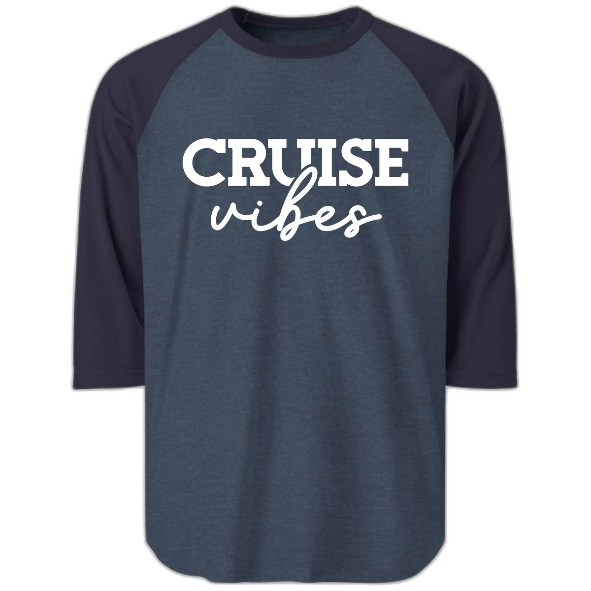 Cruise Vibes Script Raglan 3/4 in Heather Denim Navy