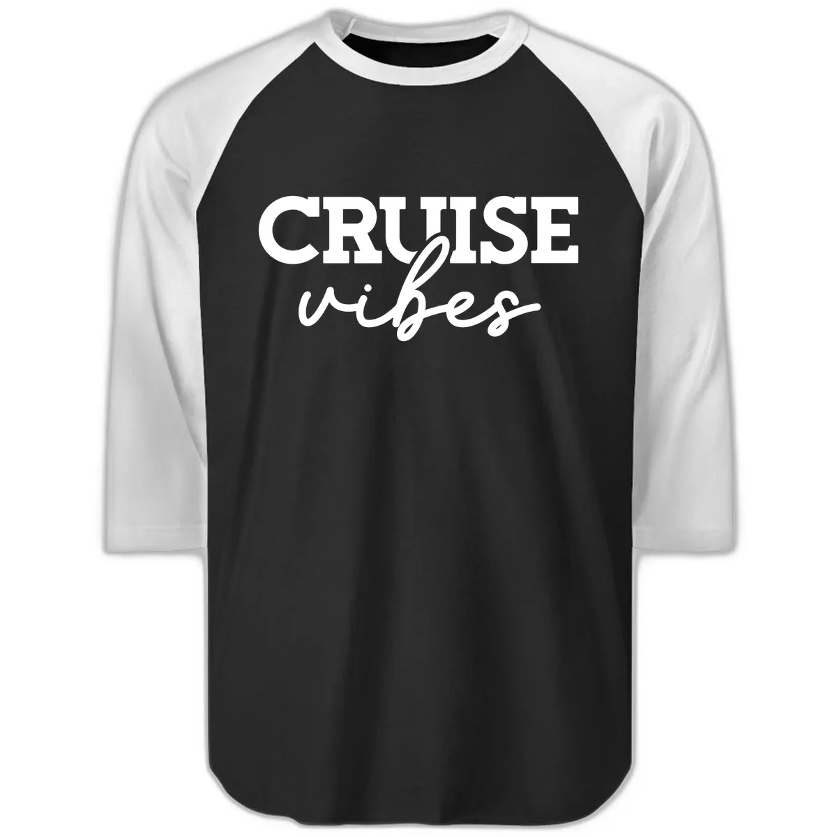 Cruise Vibes Script Raglan 3/4 in Black White