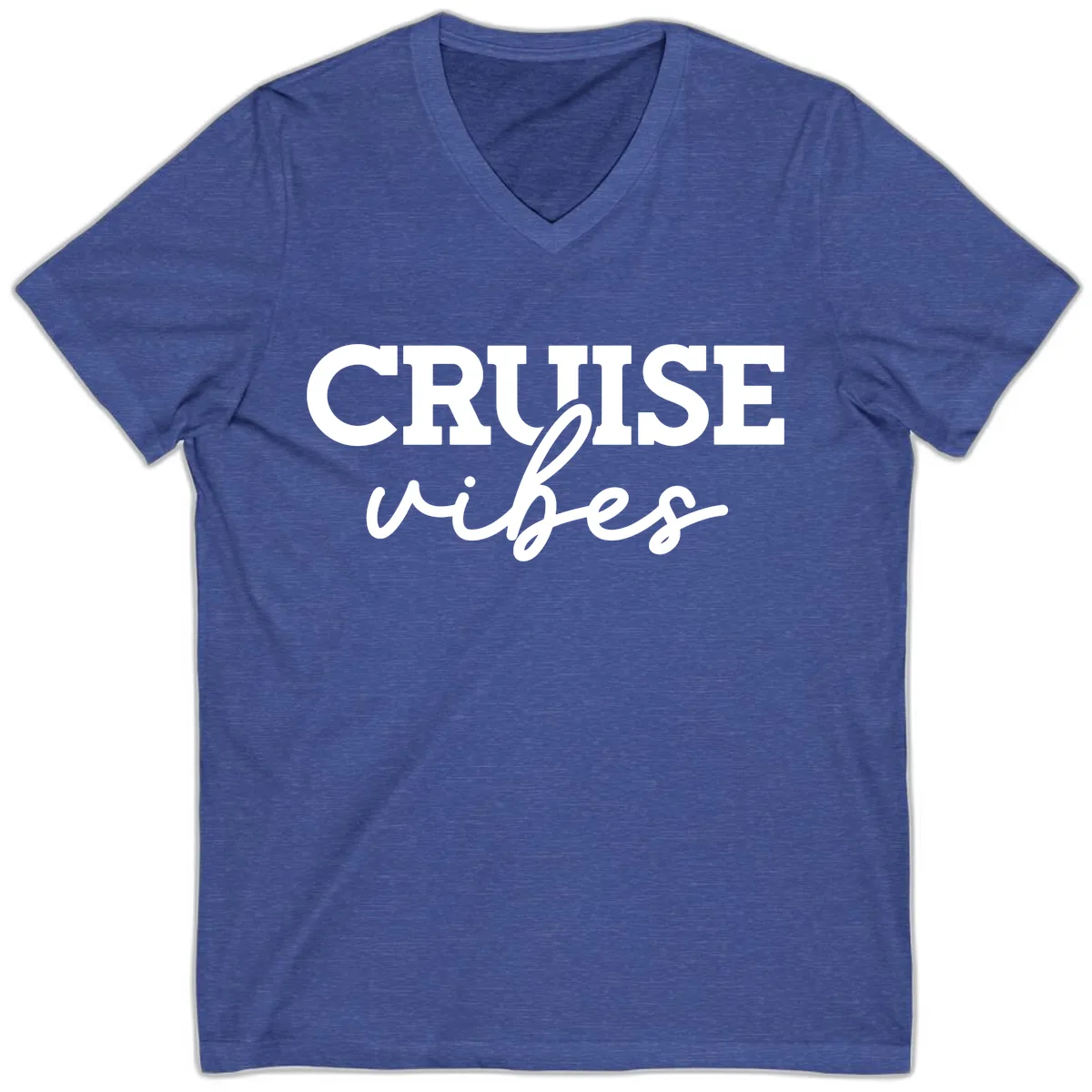 Cruise Vibes Script V-Neck in Heather True Royal