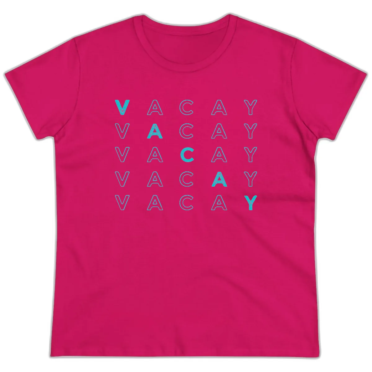 Vacay Repeat Pattern Ladies Tee in Heliconia