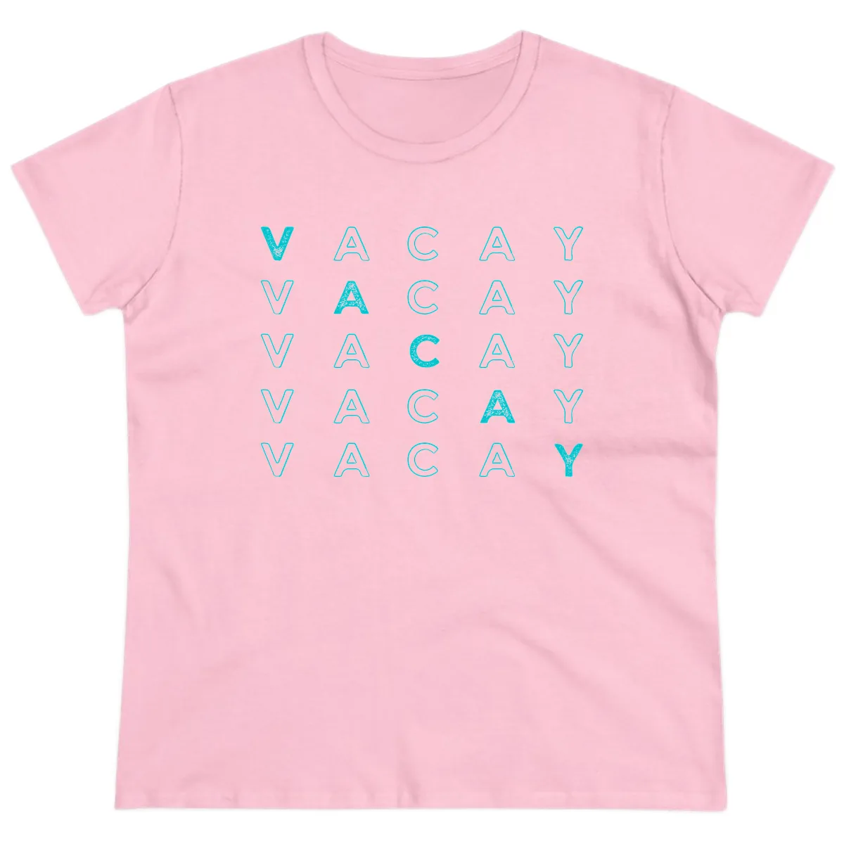 Vacay Repeat Pattern Ladies Tee in Light Pink