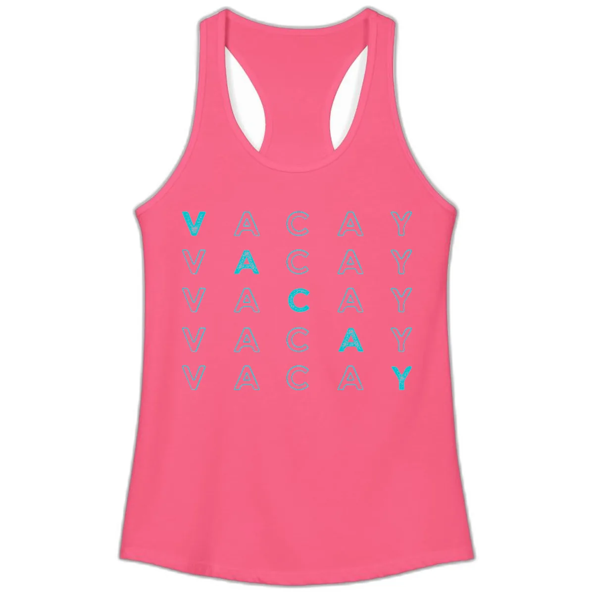 Vacay Repeat Pattern Ladies Tank in Solid Hot Pink