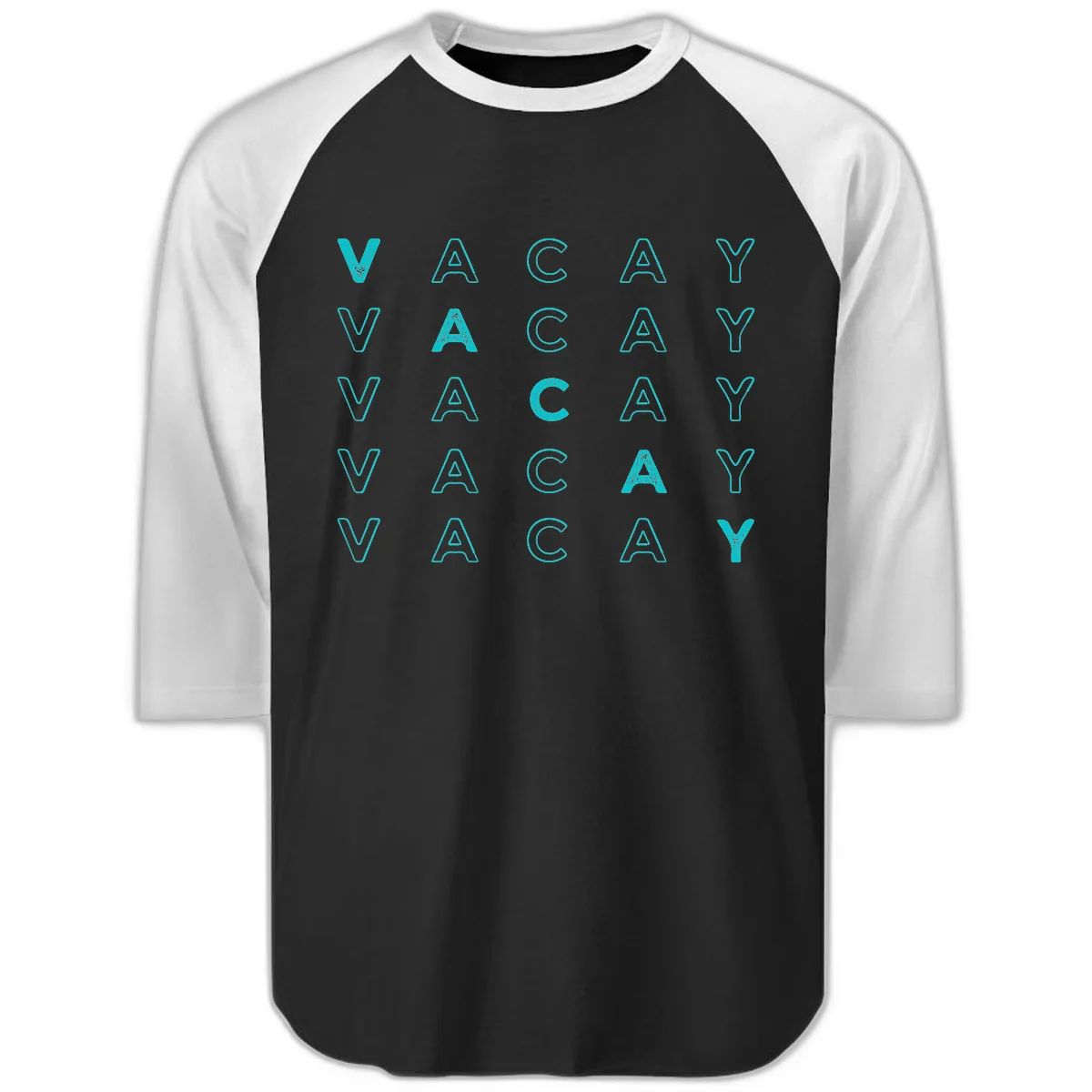 Vacay Repeat Pattern Raglan 3/4 in Black White