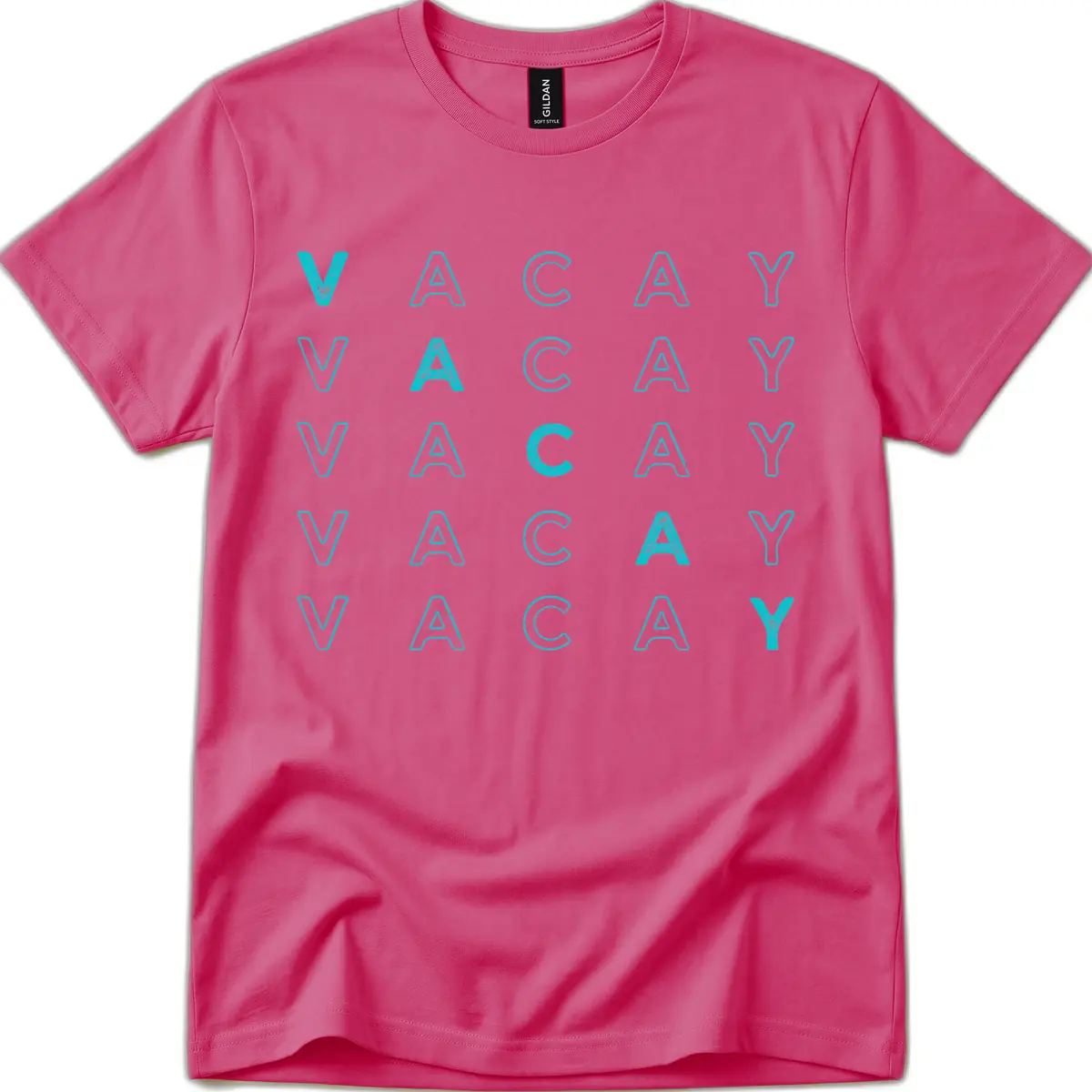 Vacay Repeat Pattern T-Shirt in Heliconia