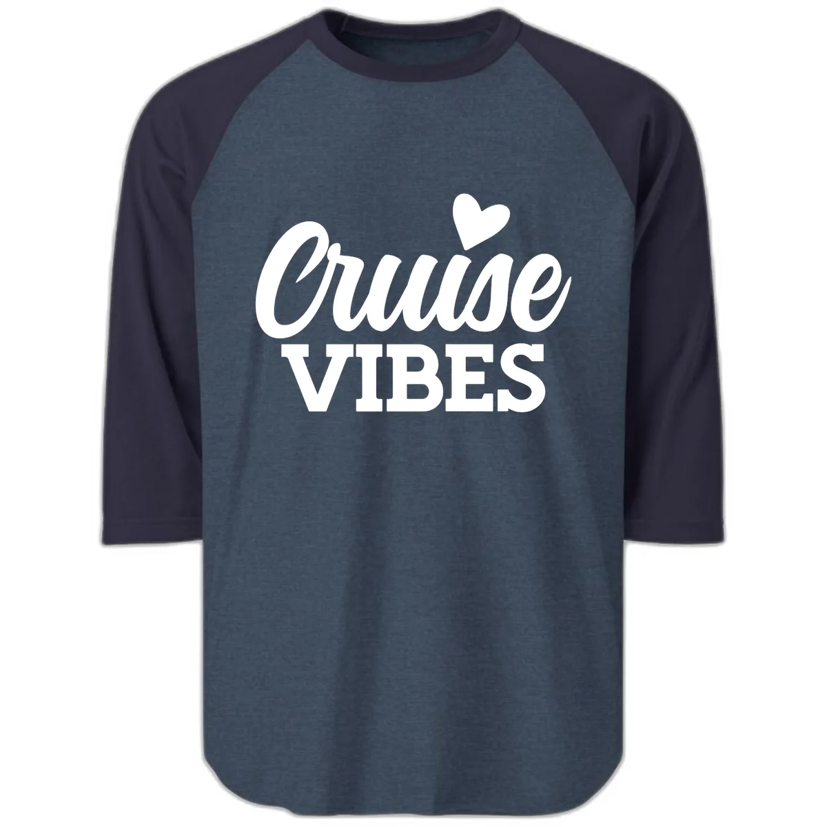 Cruise Vibes Heart Raglan 3/4 in Heather Denim Navy