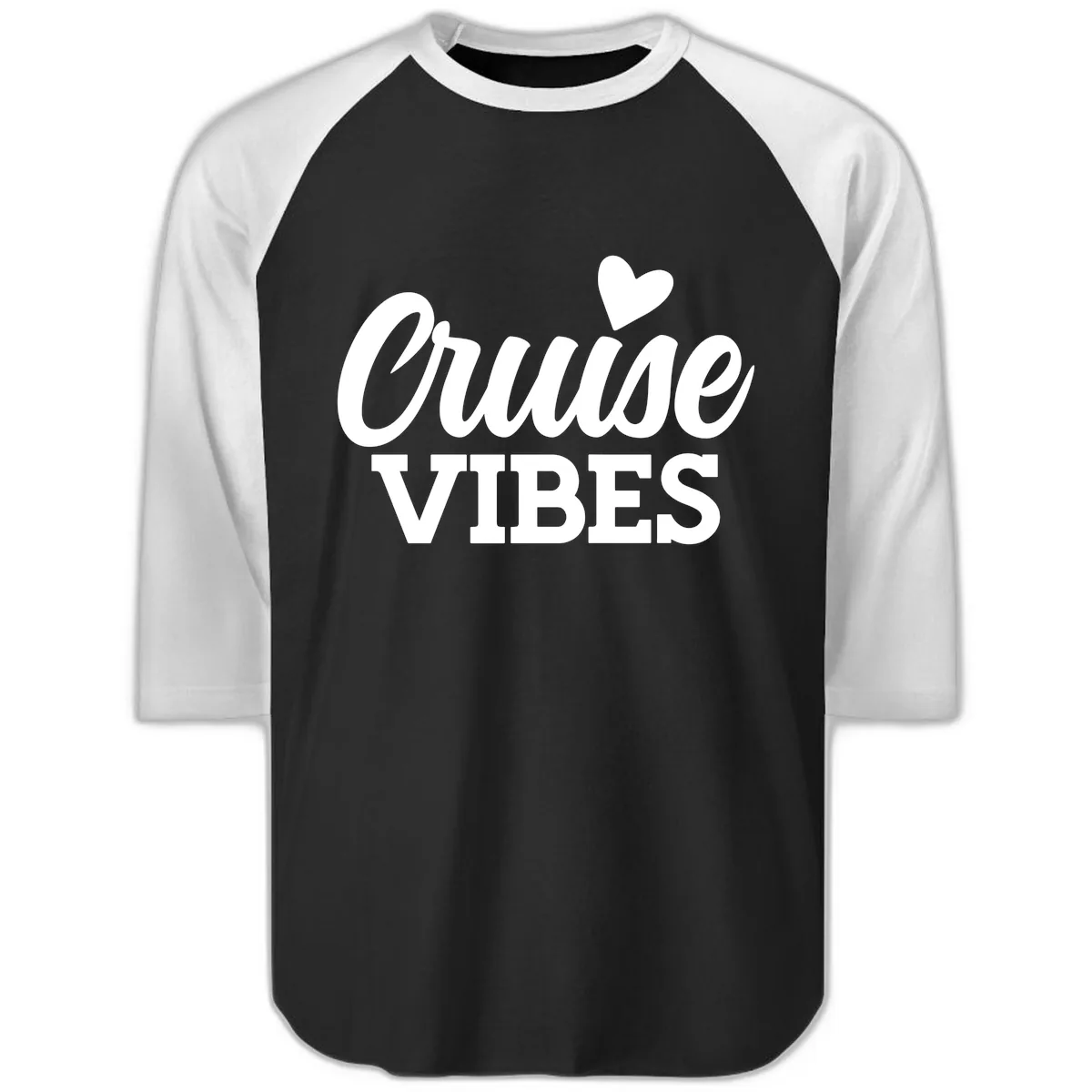 Cruise Vibes Heart Raglan 3/4 in Black White