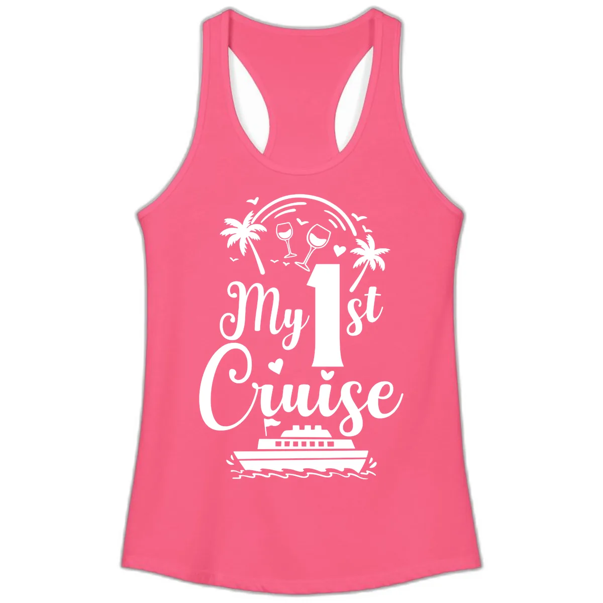 My 1st Cruise Ladies Tank in Solid Hot Pink