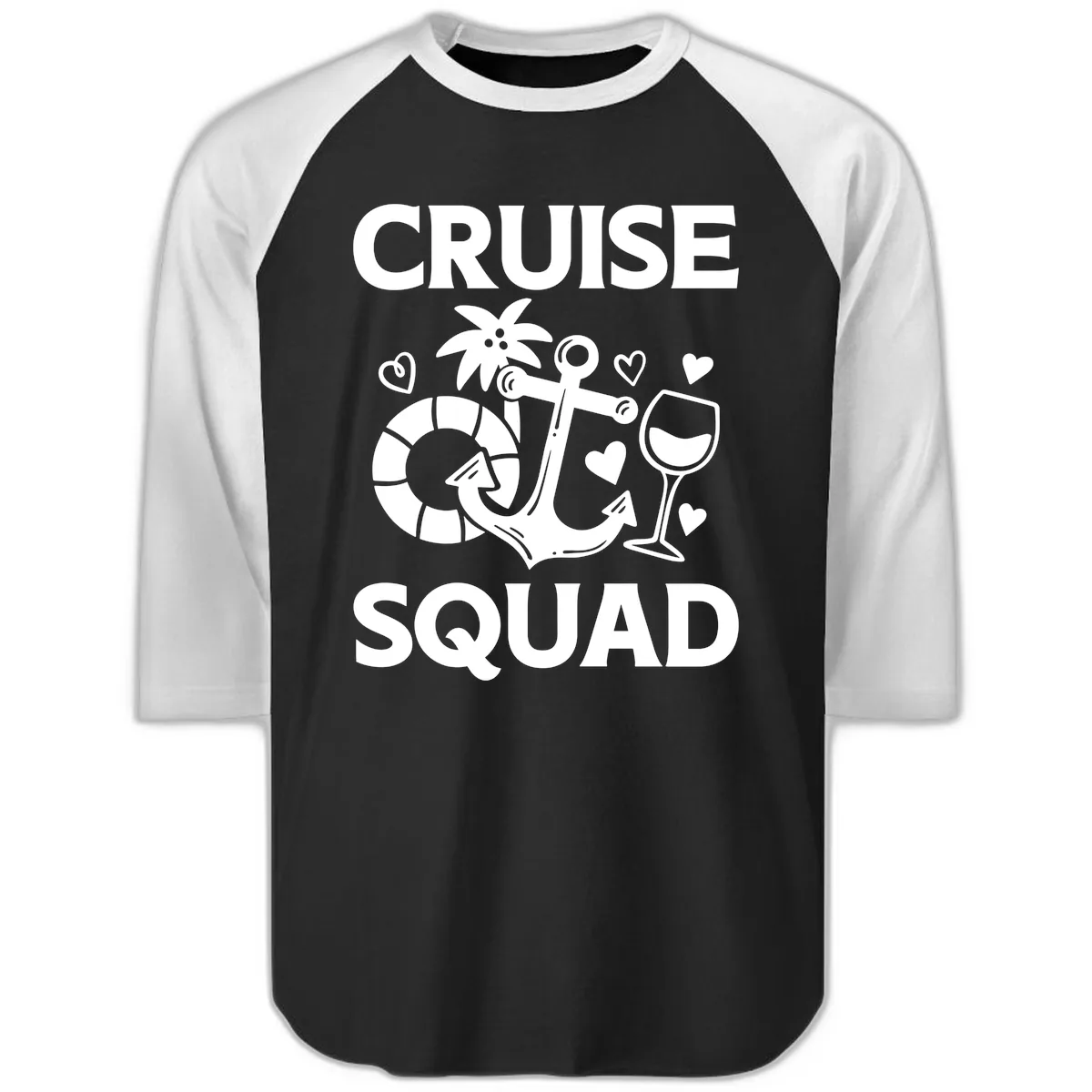 Cruise Squad Raglan 3/4 in Black White