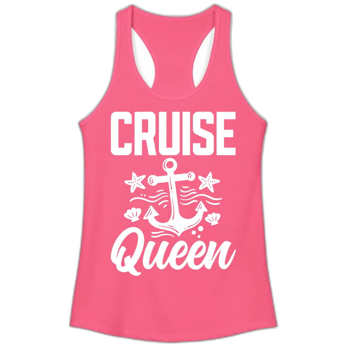 Cruise Queen Anchor Ladies Tank in Solid Hot Pink