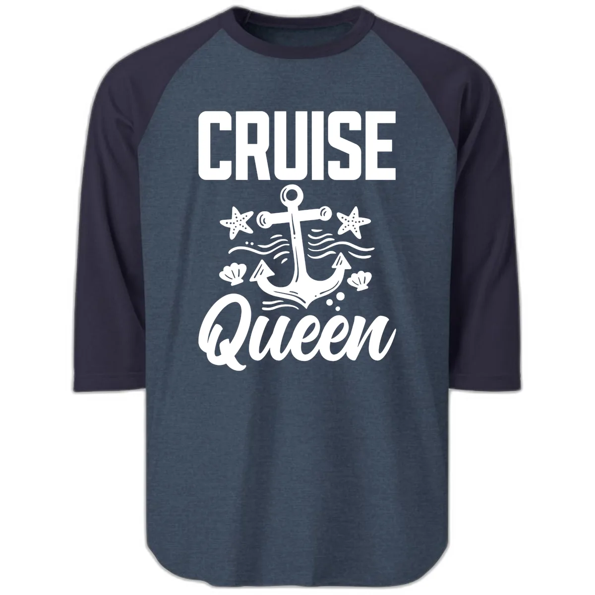 Cruise Queen Anchor Raglan 3/4 in Heather Denim Navy