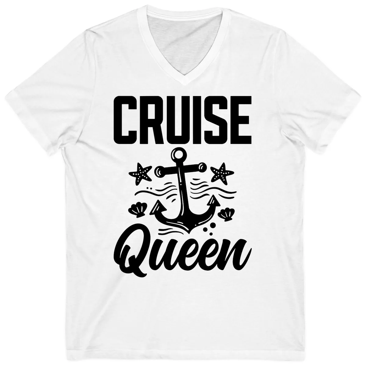 Cruise Queen Anchor V-Neck in White