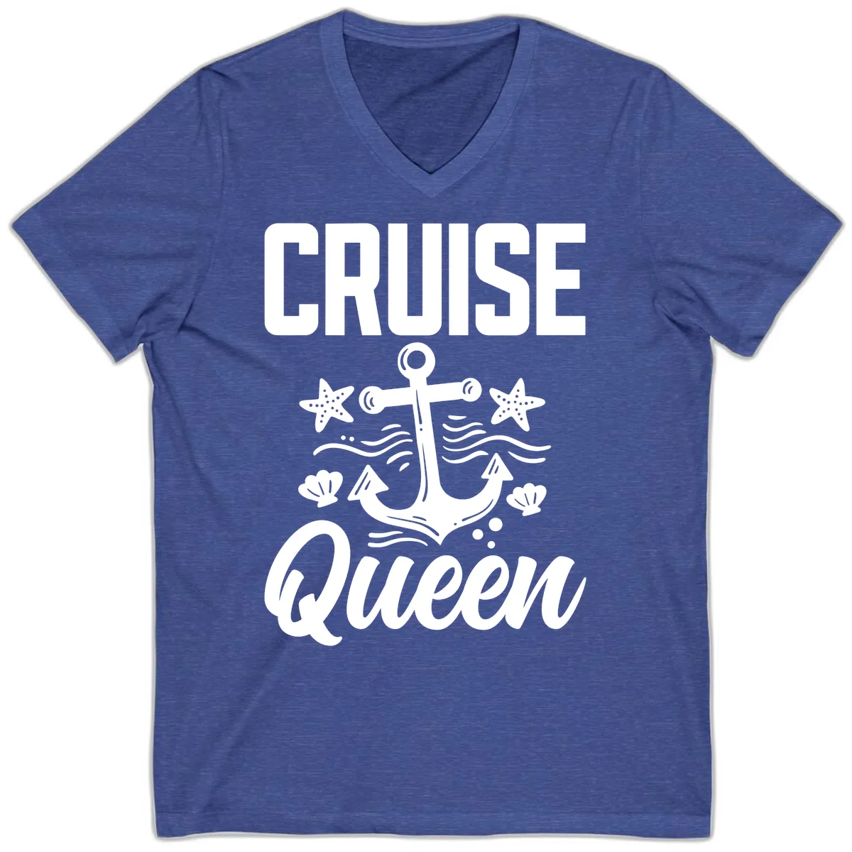 Cruise Queen Anchor V-Neck in Heather True Royal