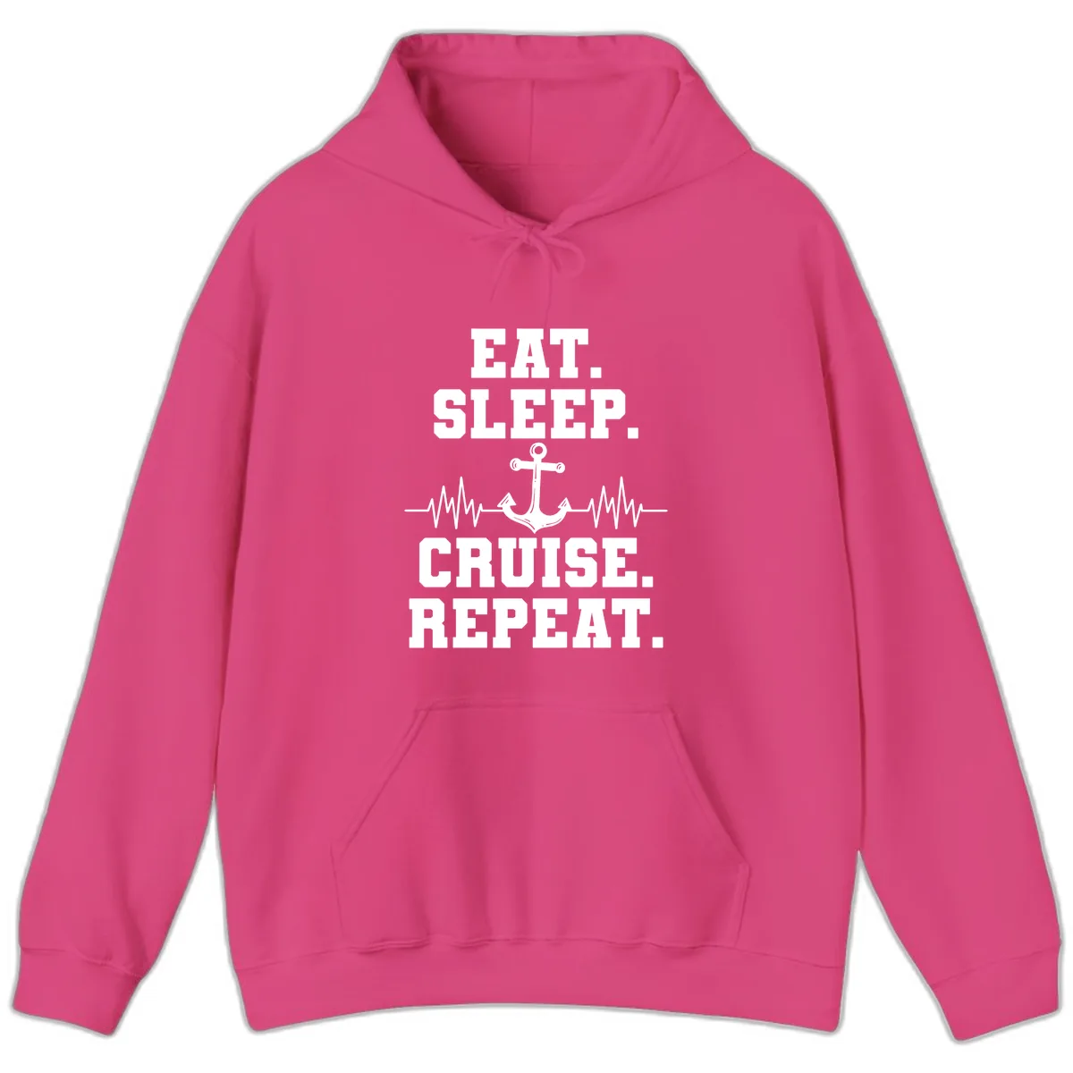 Eat Sleep Cruise Repeat Anchor Hoodie in Heliconia