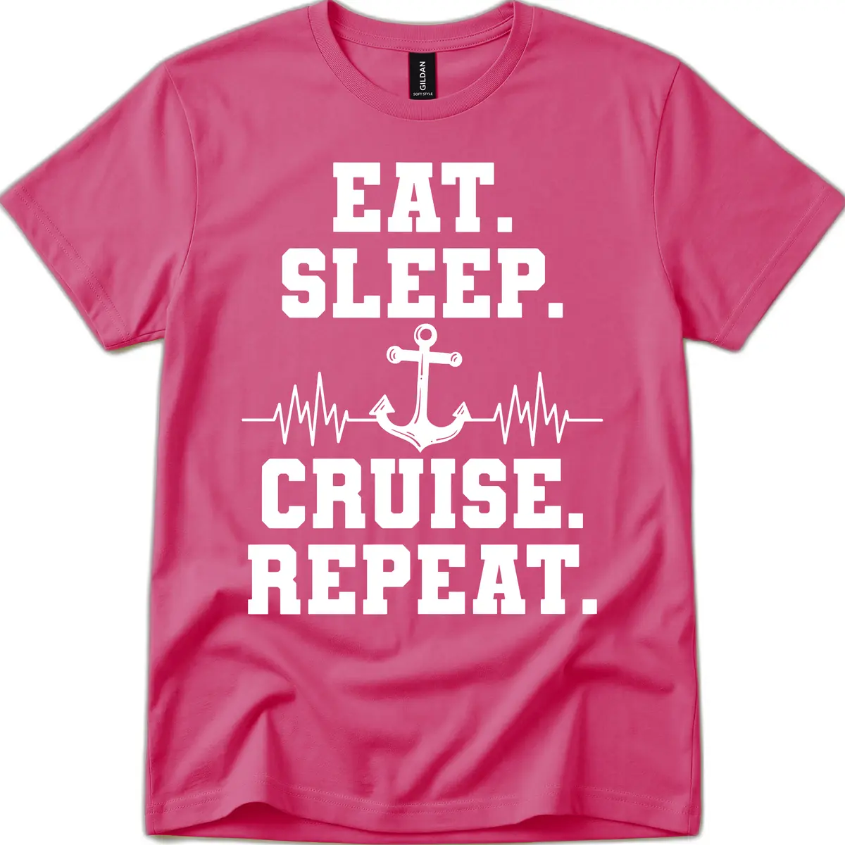 Eat Sleep Cruise Repeat Anchor T-Shirt in Heliconia