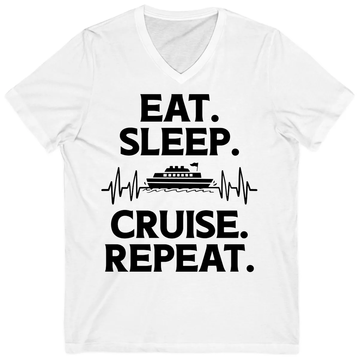 Eat Sleep Cruise Repeat V-Neck in White