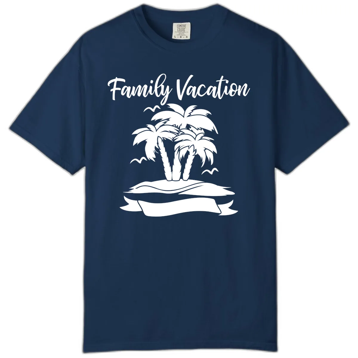 Family Vacation Palm Tree Island Comfort Color in Navy