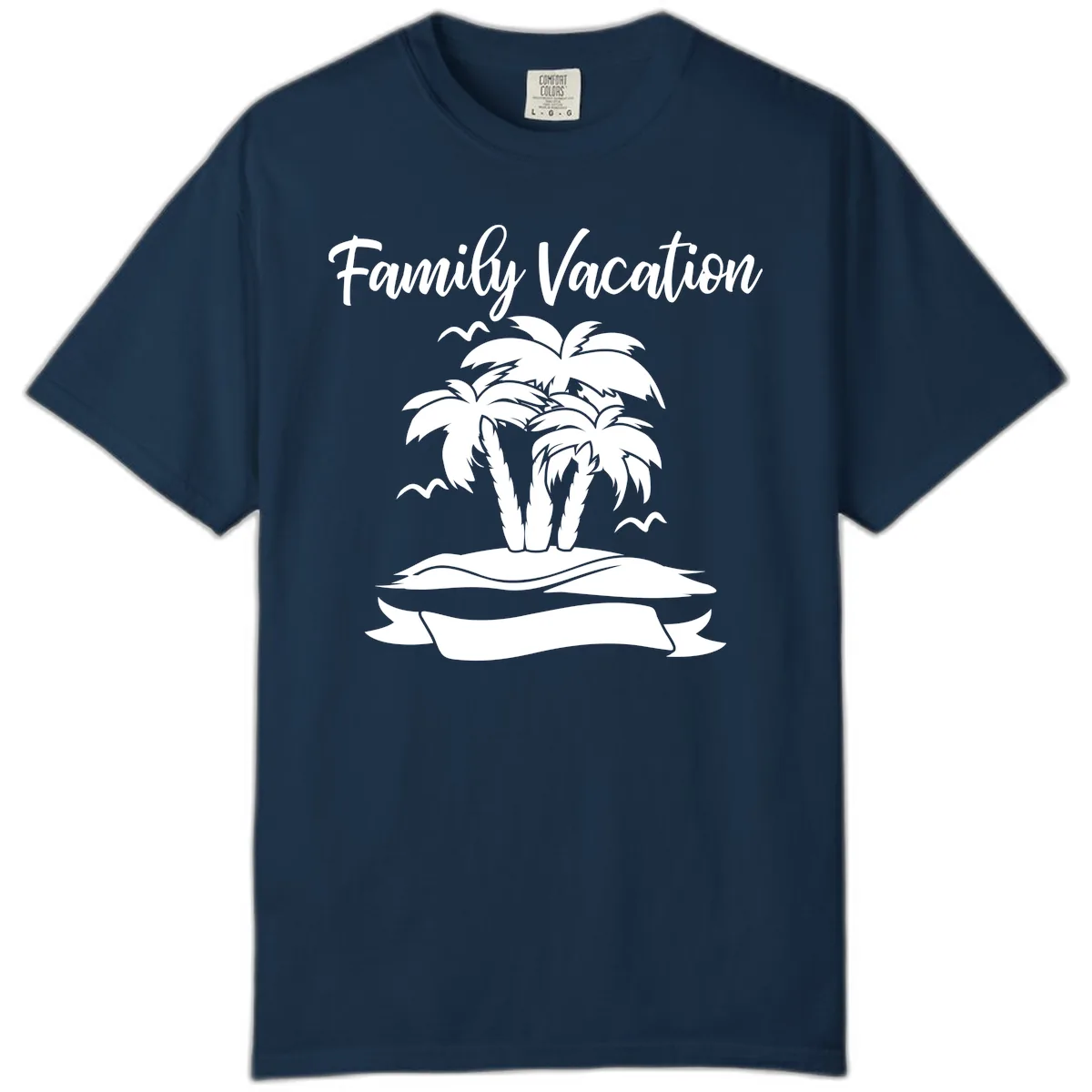 Family Vacation Palm Tree Island Comfort Color in True Navy