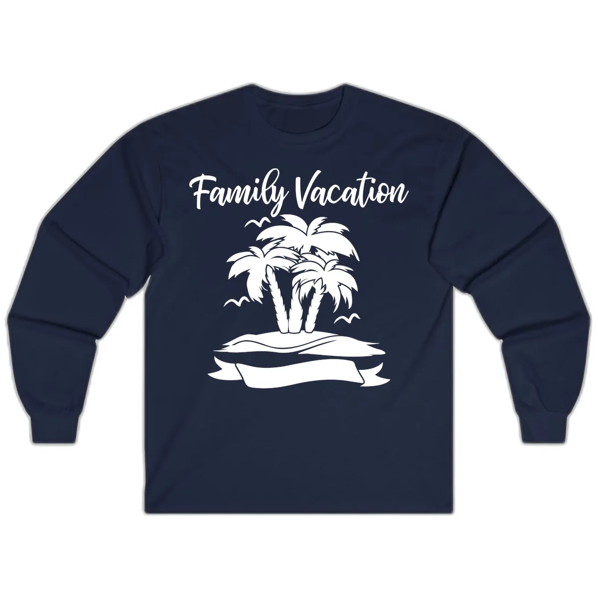 Family Vacation Palm Tree Island Long Sleeve in Navy