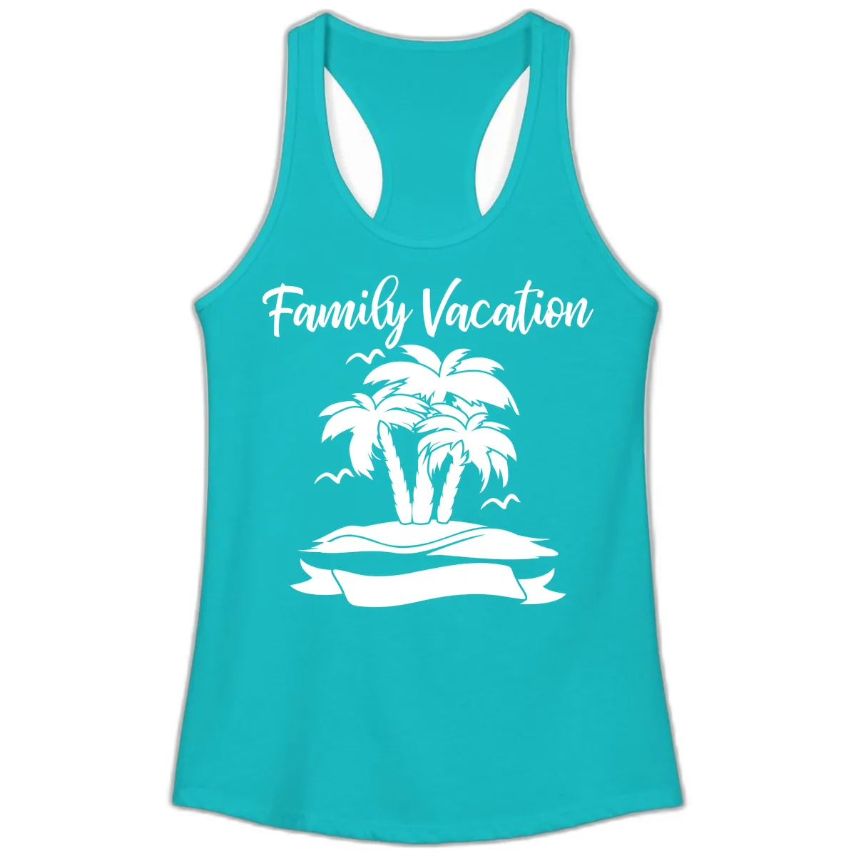 Family Vacation Palm Tree Island Ladies Tank in Tahiti Blue