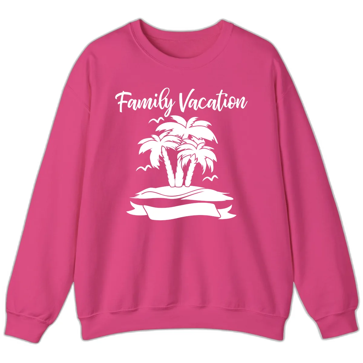 Family Vacation Palm Tree Island Sweatshirt in Heliconia