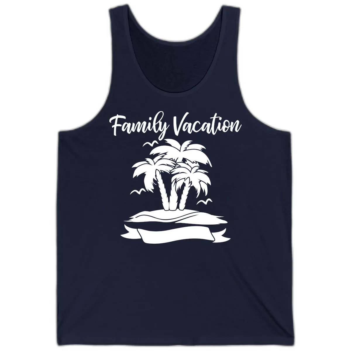 Family Vacation Palm Tree Island Tank in Navy