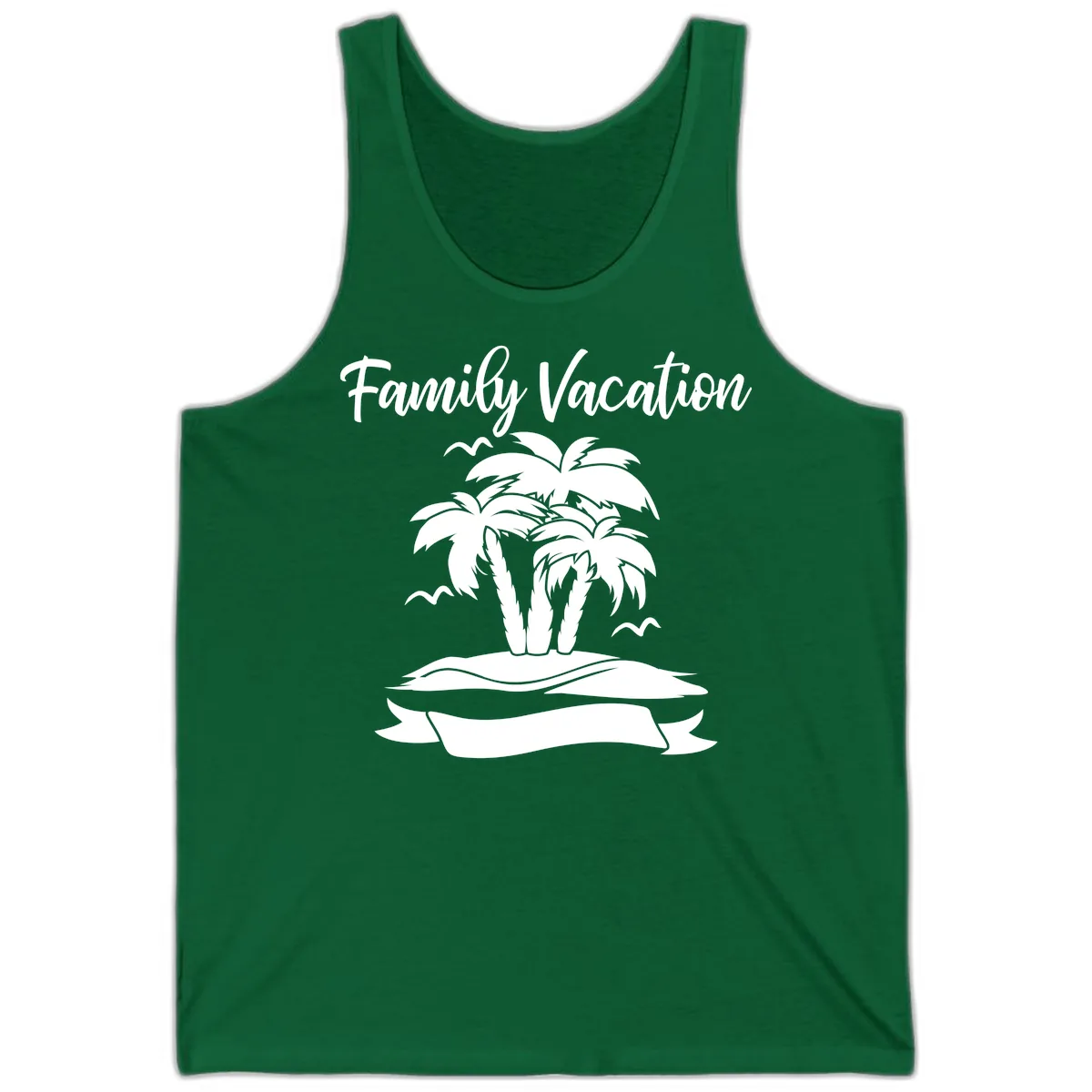 Family Vacation Palm Tree Island Tank in Kelly