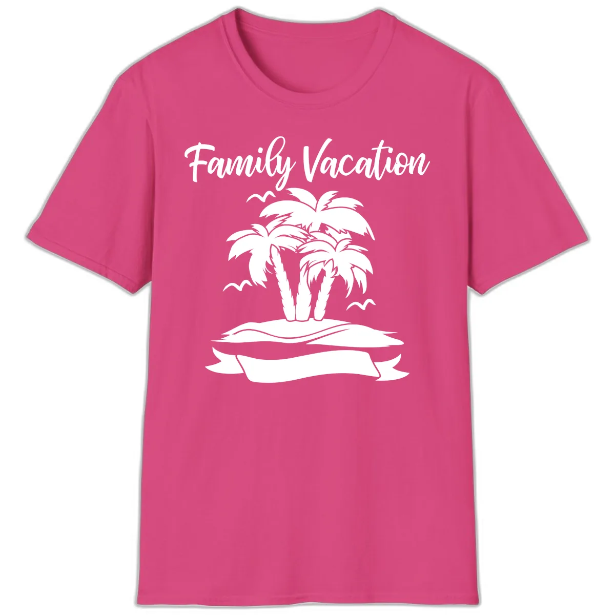 Family Vacation Palm Tree Island T-Shirt in Heliconia