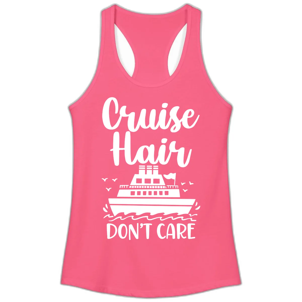 Cruise Hair Don't Care Ladies Tank in Solid Hot Pink