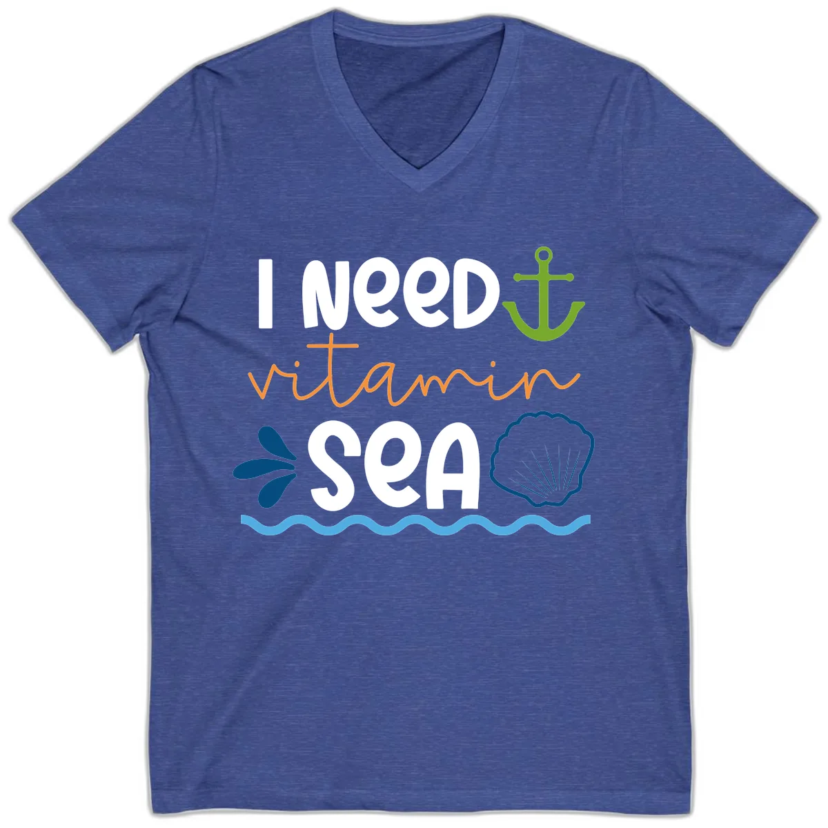I Need Vitamin Sea V-Neck in Heather True Royal