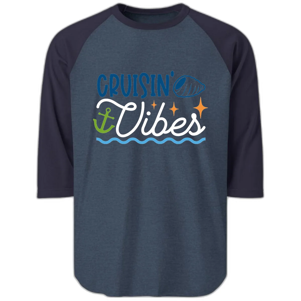 Cruisin' Vibes Raglan 3/4 in Heather Denim Navy