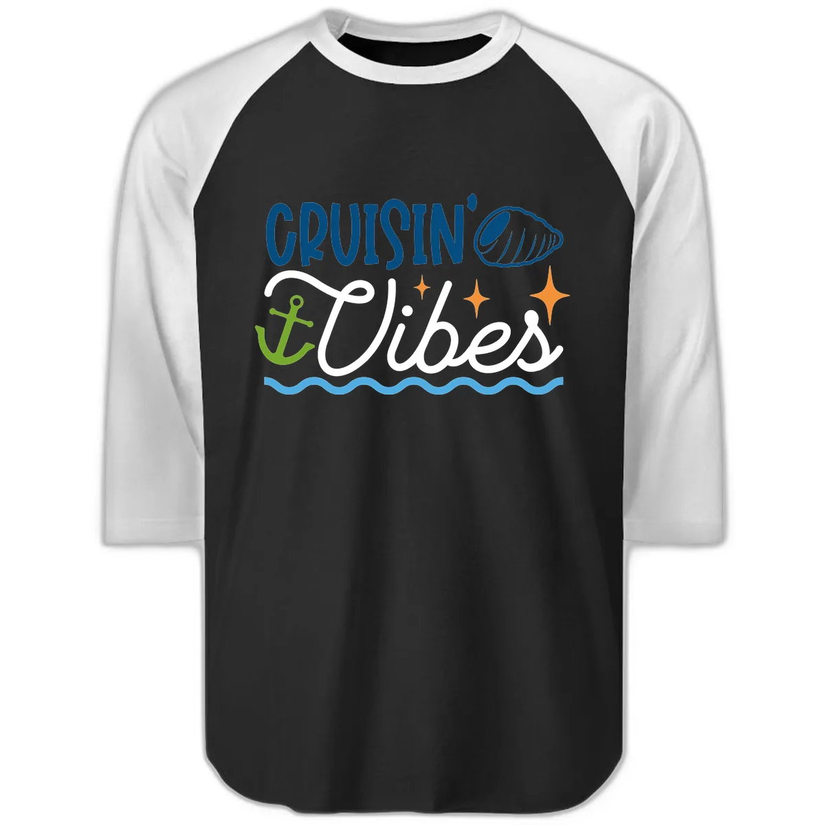 Cruisin' Vibes Raglan 3/4 in Black White