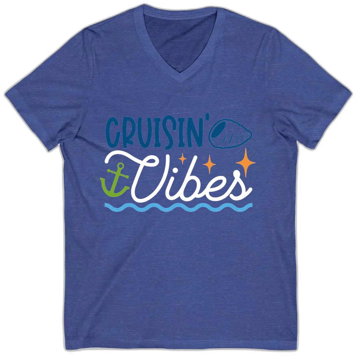 Cruisin' Vibes V-Neck in Heather True Royal