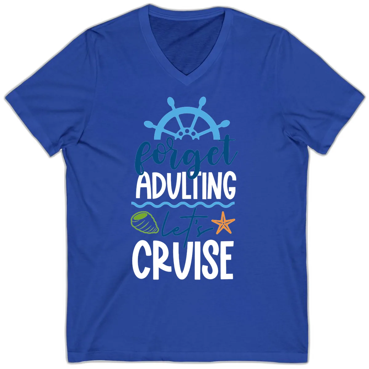 Forget Adulting Let's Cruise V-Neck in True Royal