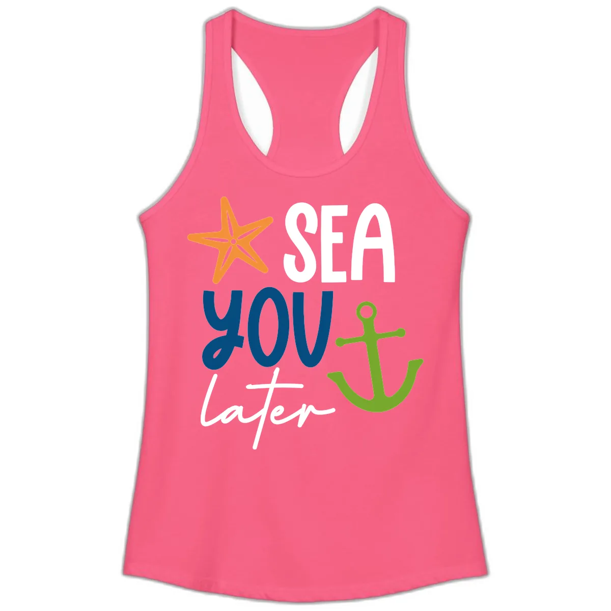 Sea You Later Cruise Anchor Ladies Tank in Solid Hot Pink