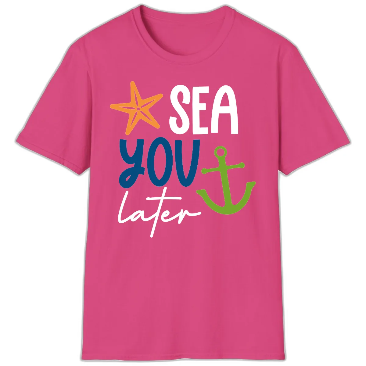 Sea You Later Cruise Anchor T-Shirt in Heliconia