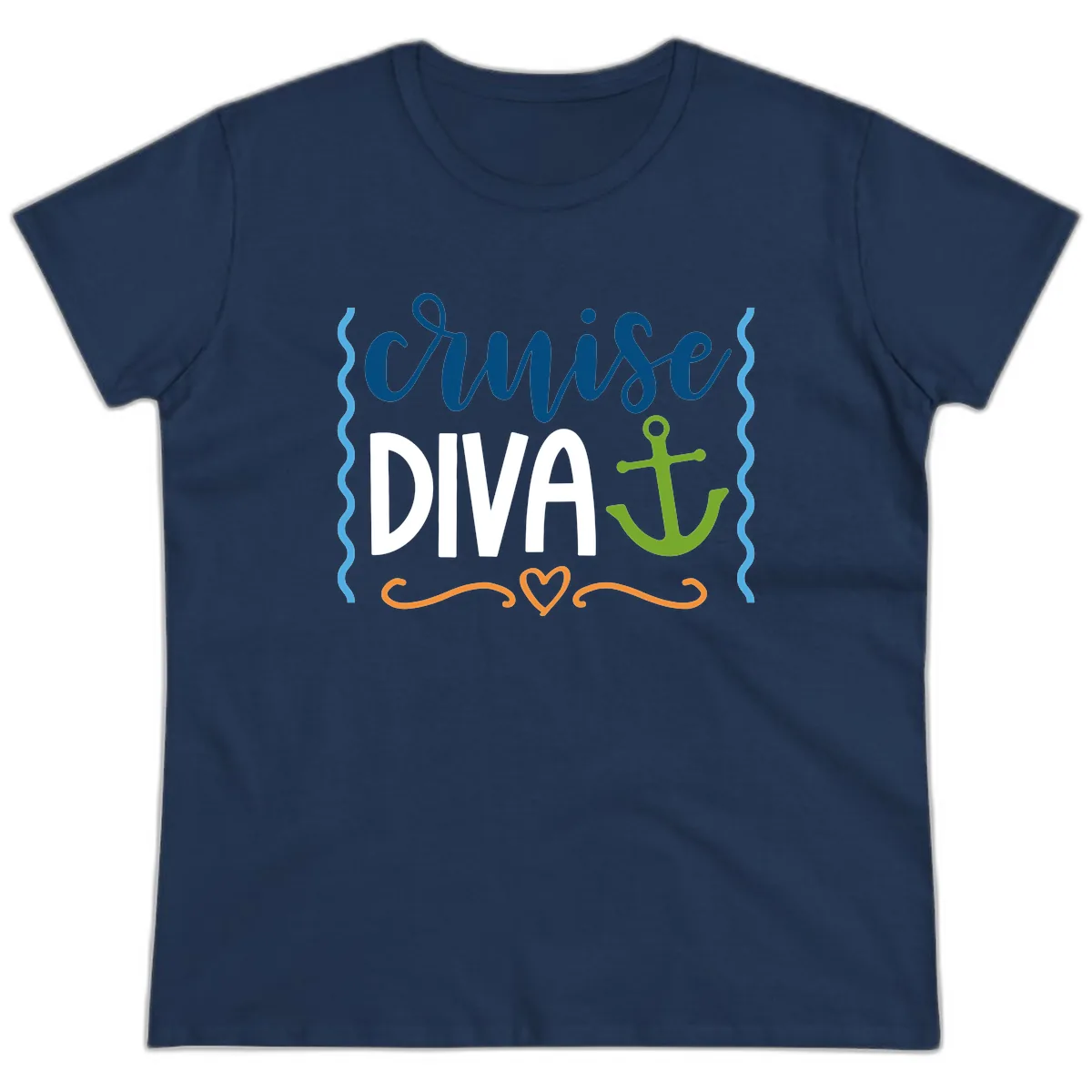 Cruise Diva Anchor Ladies Tee in Navy
