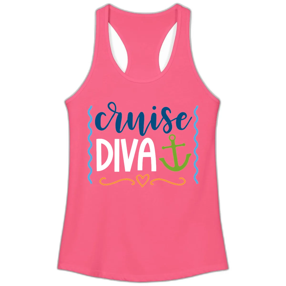 Cruise Diva Anchor Ladies Tank in Solid Hot Pink