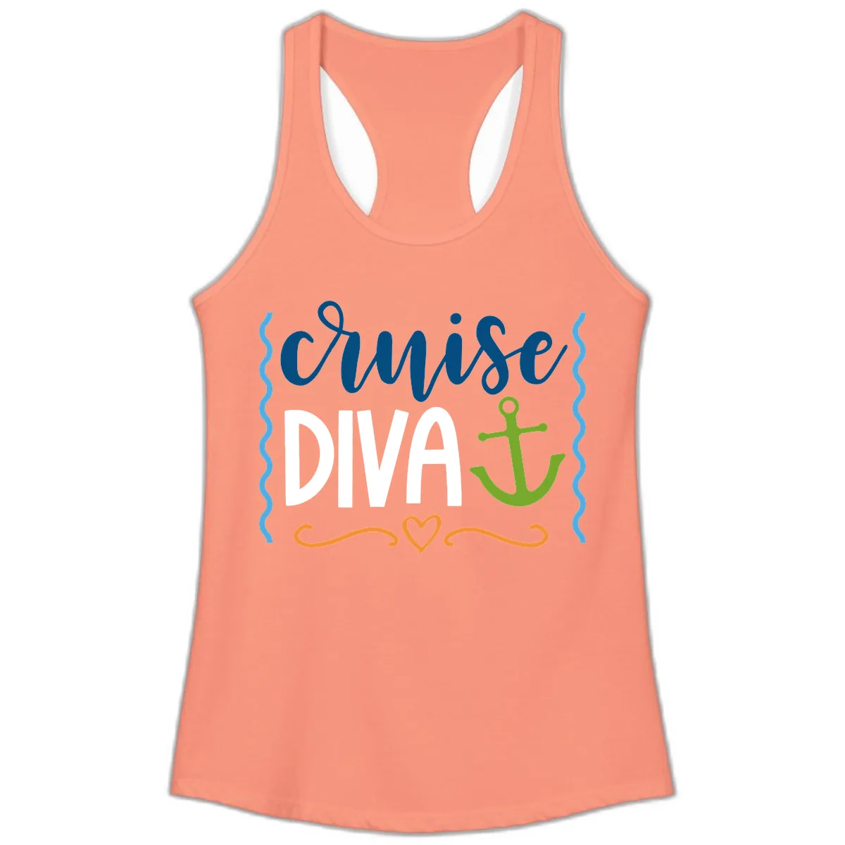 Cruise Diva Anchor Ladies Tank in Solid Light Orange